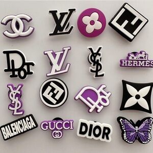 16 purple black shoe charms